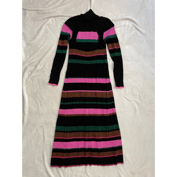 TANYA TAYLOR Velma Open Back Knit Sweater Dress Medium Black/Pink Striped - Picture 5 of 13